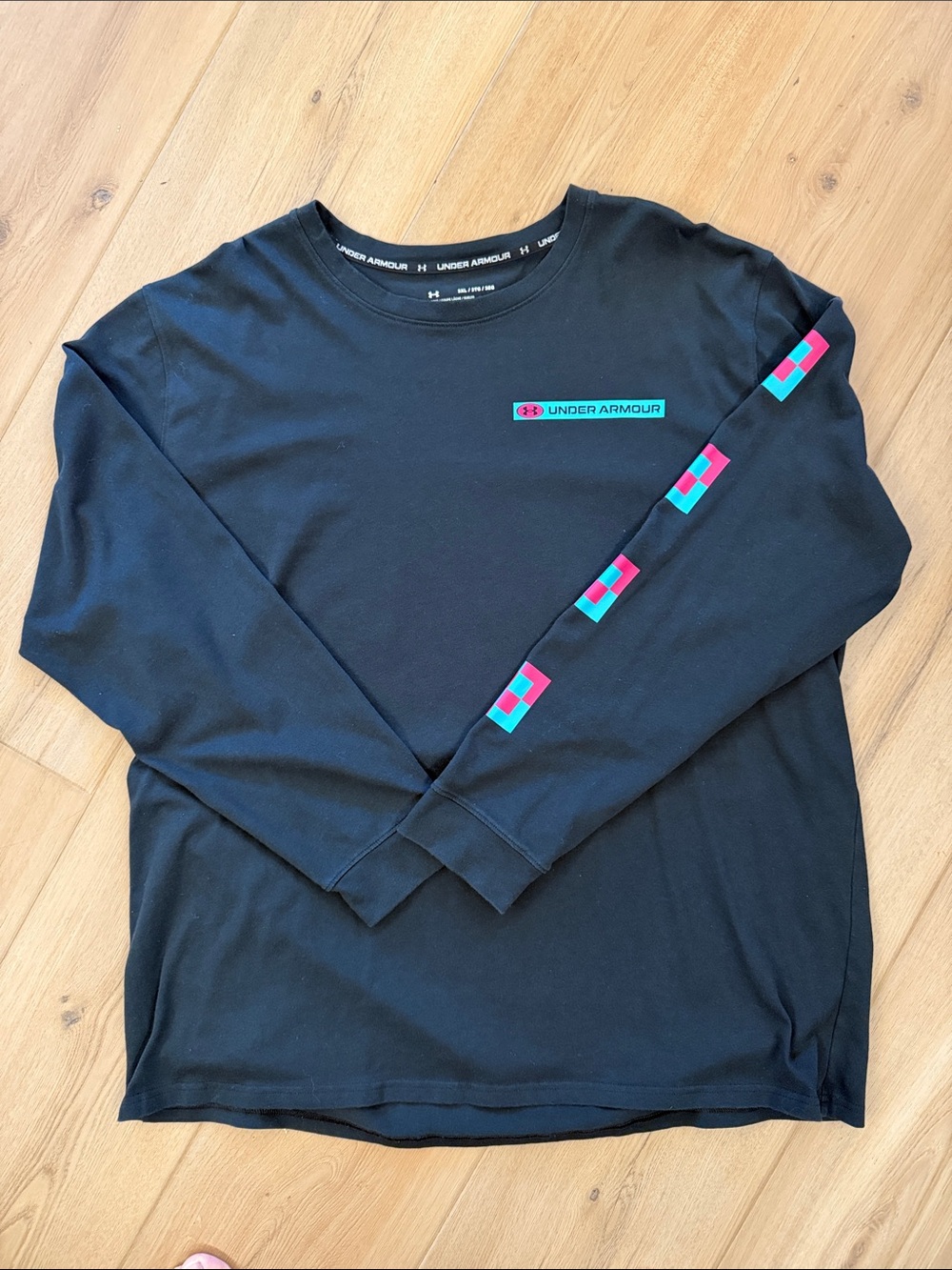 Under Armour Black Long-Sleeve Tee with Teal and Pink Accents